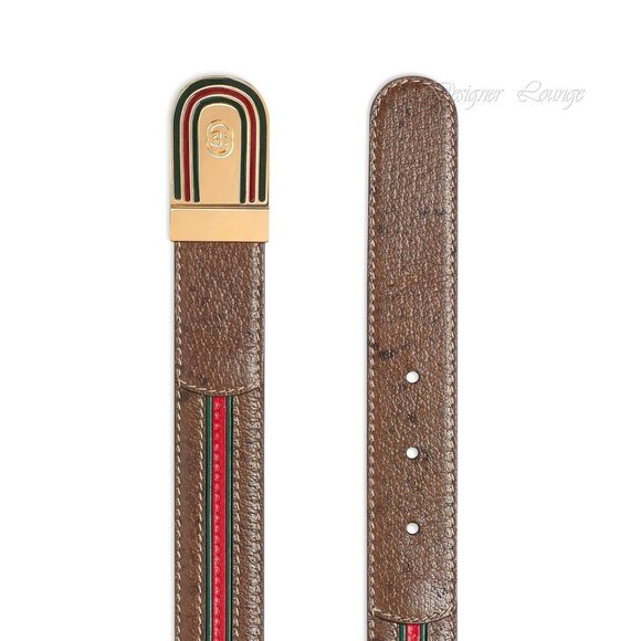 NEW GUCCI Men's Brown Leather WEB Stripe Gold GG Logo Buckle Belt Size 115 - Picture 6 of 12